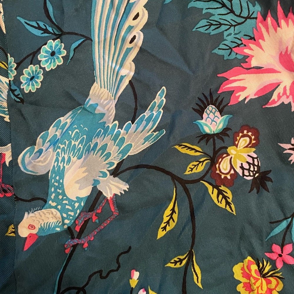 MAEVE Deep Teal Romantic Floral Bird Print Shirt Midi Dress | Size 4 - Picture 4 of 7